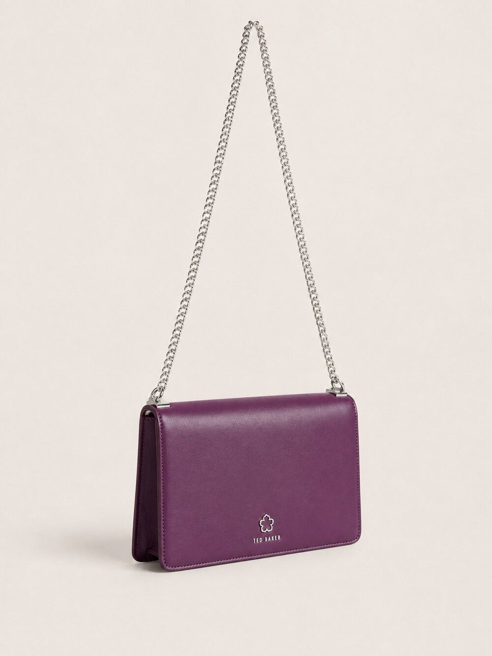 Ted Baker Jorjey Plum Purple Leather Crossbody Bag Gold Chain Shoulder Purse